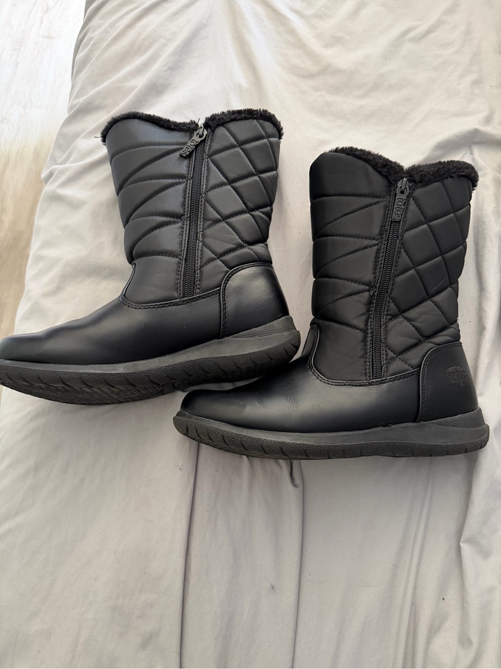 totes Women's Quilted Black Winter Rain Boots with Side Zip